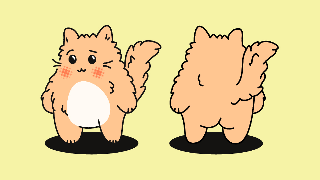 Furari cat character illustrations - front and back view